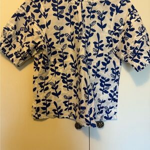THML Blue and White Floral Blouse with Puffed Sleeves